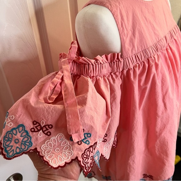 LOFT Embroidered Cold Shoulder Short Sleeve Boho Pink Top Sz. M - Picture 3 of 5